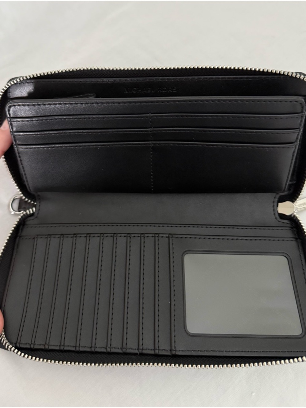 Michael Kors Black MK Logo Zip Wallet with Silver Hardware. NWOT. Never used. - Picture 5 of 5